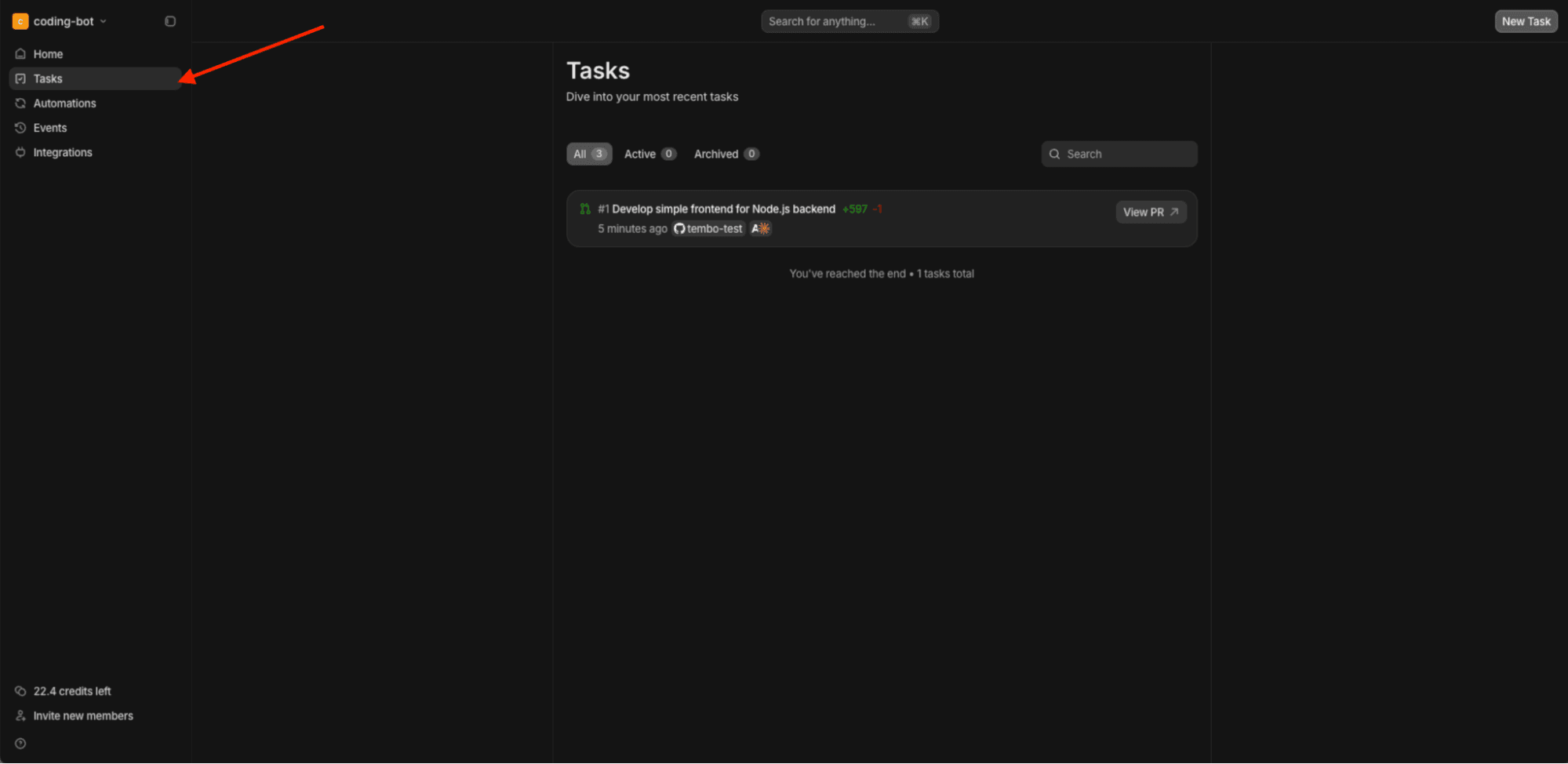 Coding tasks screenshot