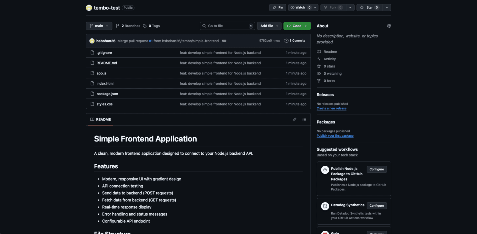 Tembo test screenshot