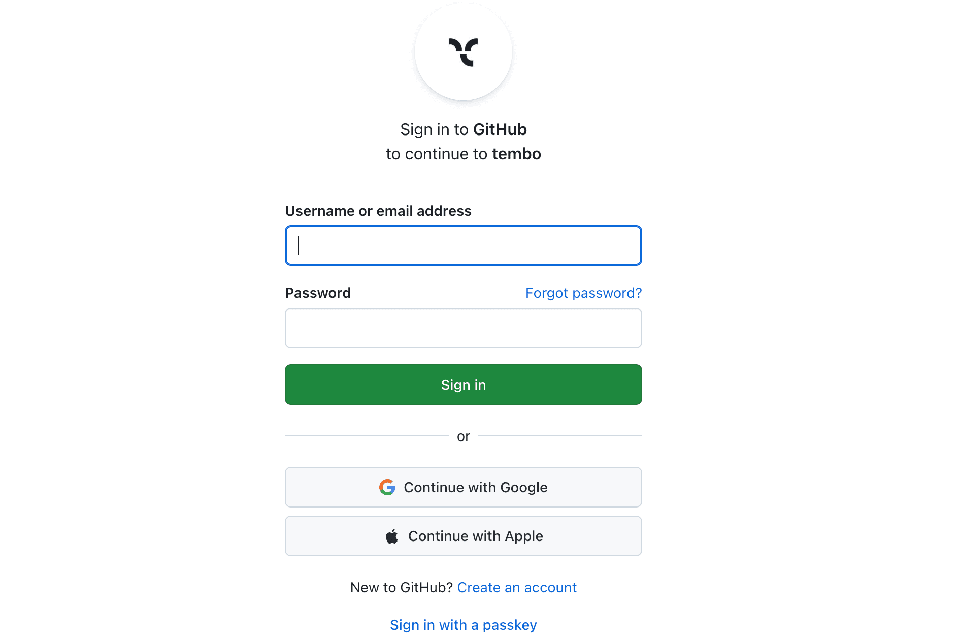 GitHub sign-in page for Tembo integration authorization