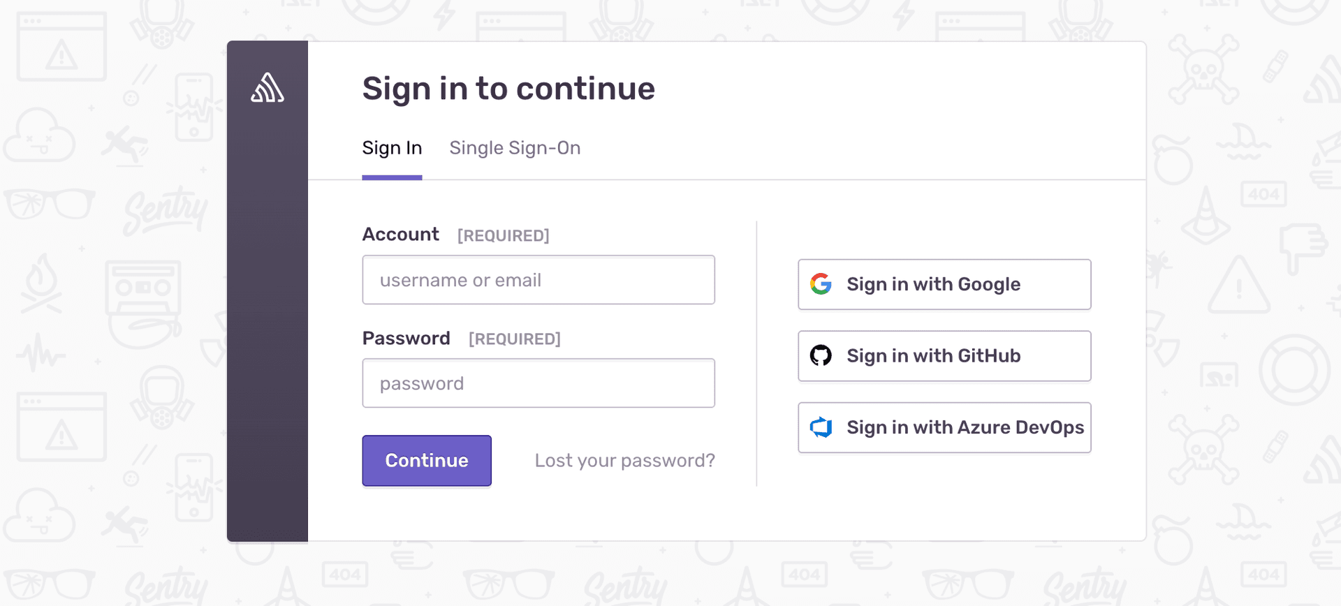 Sentry sign-in page for Tembo integration setup