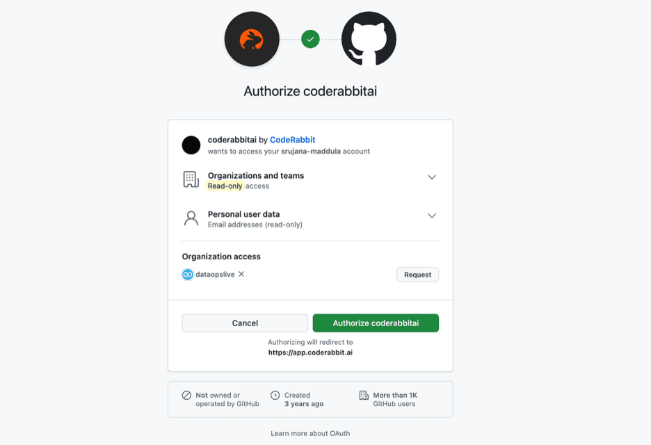 CodeRabbit GitHub authorization page - Authorize Coderabbitai button
