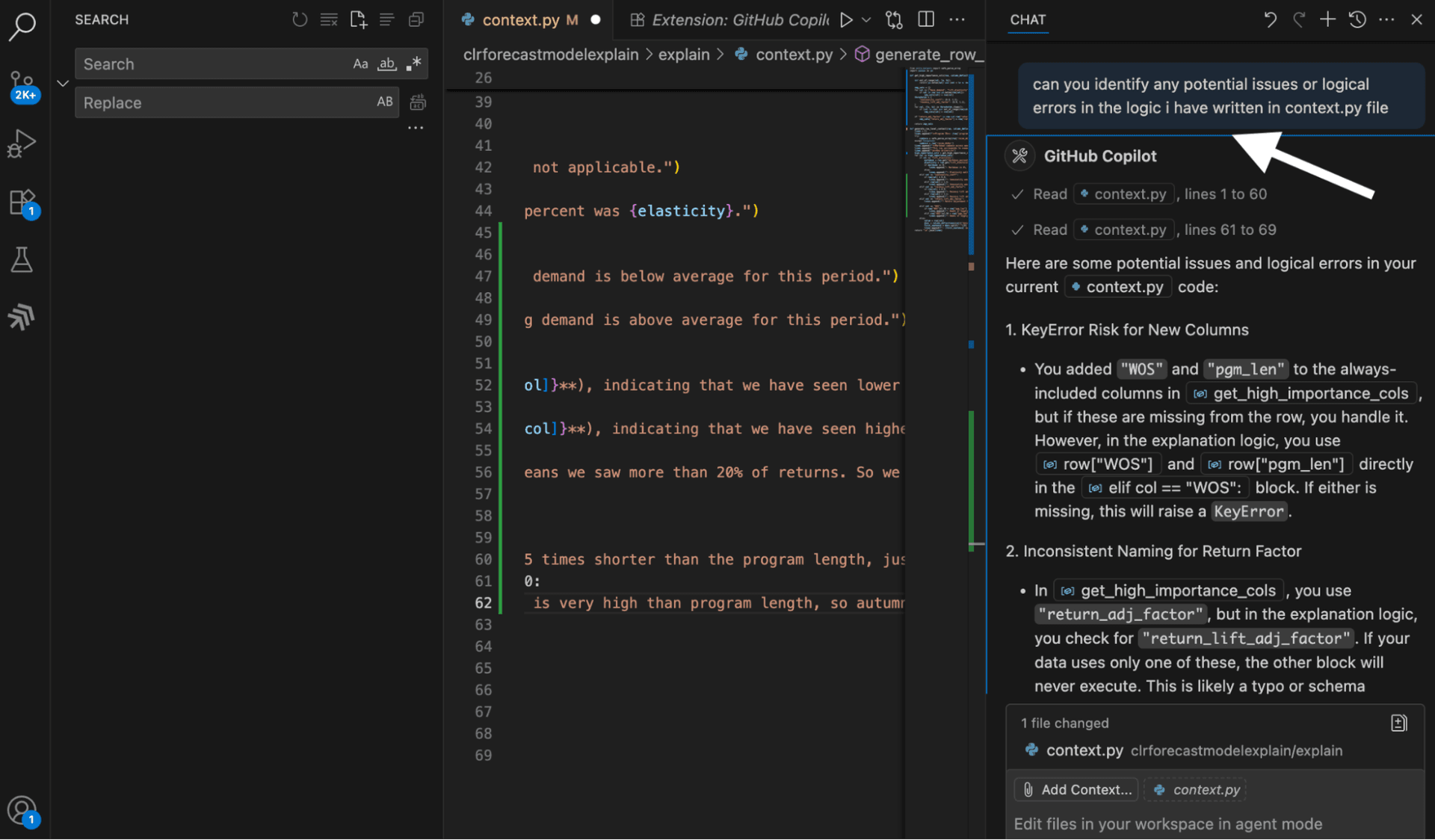 AI code assistant detecting and fixing bugs in code