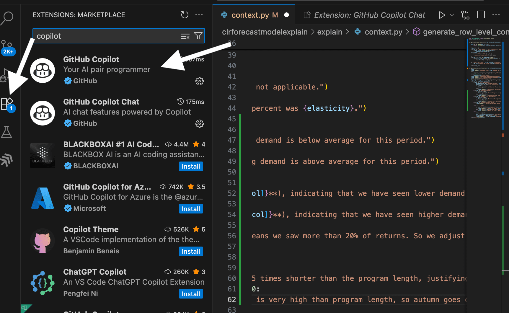 Installing GitHub Copilot extension in VS Code marketplace